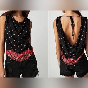 Free People Black and Red Paisley Blouse